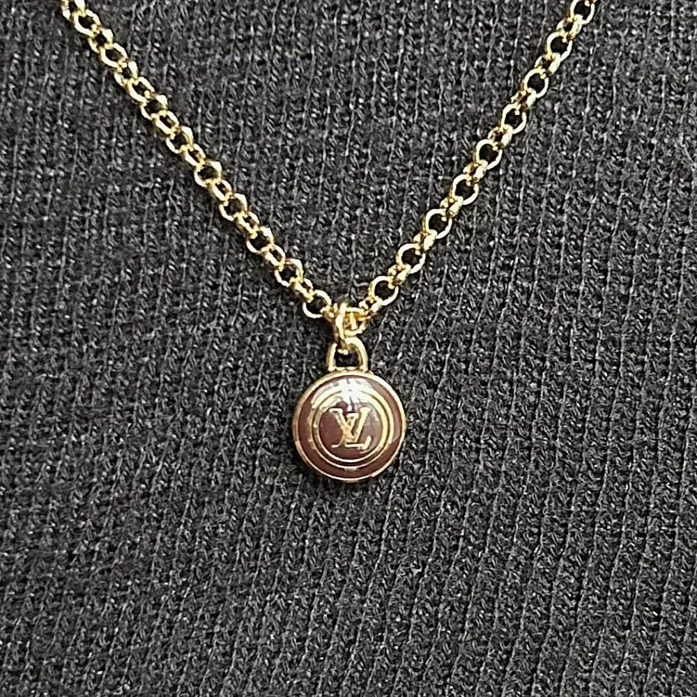 LOUIS VUITTON Pastilles LV Logo Charm Pendant 18K Gold Chain Necklace